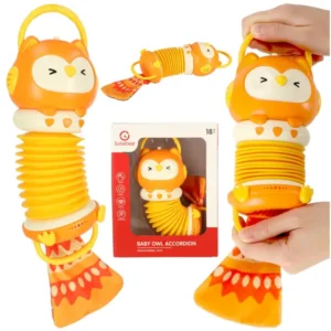 Gyermek Harmonika Bagoly Mintás Narancssárga LED-es 30cm