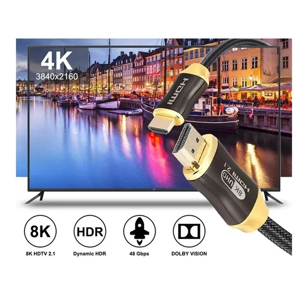 HDMI 2.1 Ultra Magas Sebességű Videókábel - 8K 60Hz, 4K 120Hz, Aranyozott, 3m