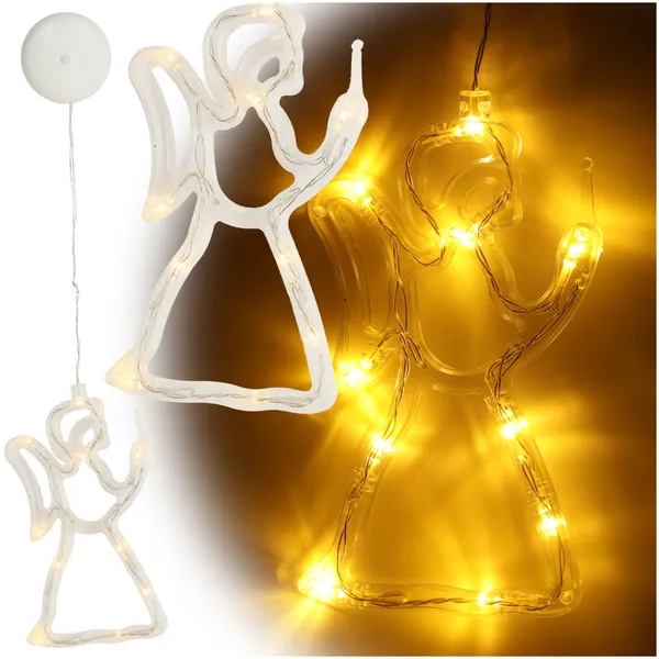 LED Ablakdísz, Függő Karácsonyi Dekoráció, Angyal, 49 cm, 10 LED, Meleg Fehér