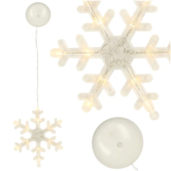 LED Ablakdísz, Függő Karácsonyi Dekoráció, Hópehely, 45cm, 10 LED