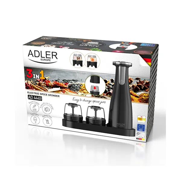 Adler Elektromos Só- és Borsőrlő Készlet – 3 darabos – USB Töltéssel (AD 4449b)
