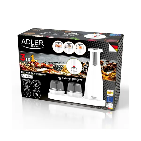 Adler Elektromos Só- és Borsőrlő Készlet – 3 darabos – USB Töltéssel (AD 4449w)