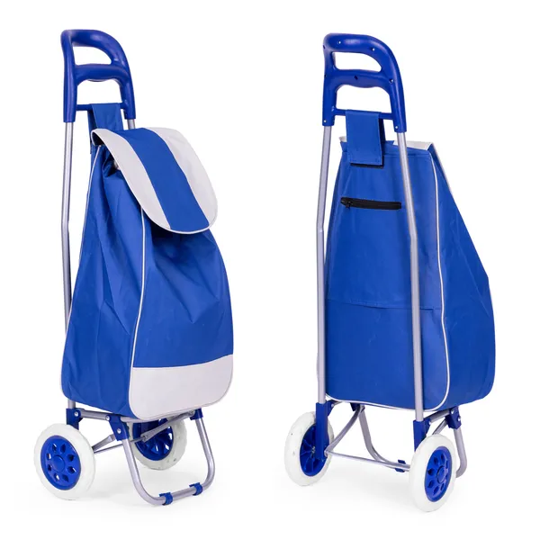 Bevásárlókocsi, 25 literes zsák, kerekeken, fém váz, gumikerekek, kék ModernHome | PGJSFC016 KÉK