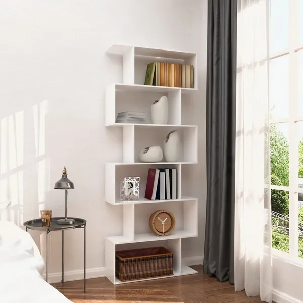 Modern kockás polc a nappaliba 5 polccal fehér könyveknek | CH230817-WT