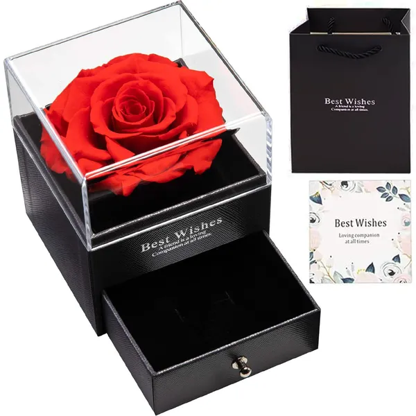 Örök rózsa dobozban ajándéktartó ékszertartó nyakláncfiókkal