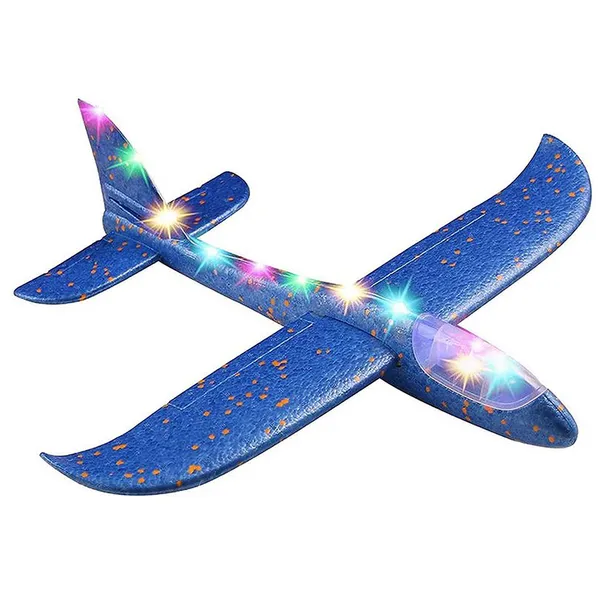 Styrópian repülőgép 47 cm-es LED világítással, NAGY, KÉK