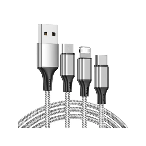 3 az 1-ben USB-kábel - Telefon töltéséhez Lightning, Micro USB és Type-C csatlakozókkal (1,2 m)