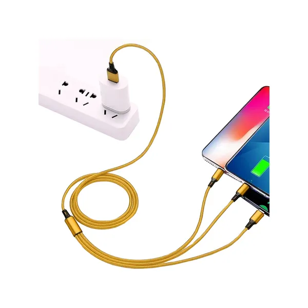 3 az 1-ben USB-kábel telefonokhoz - Lightning, micro USB és Type-C csatlakozókkal (1,2 méter)