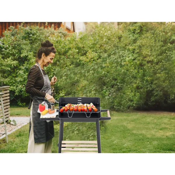 Kerti Grill Nagy faszén BBQ állítható grillráccsal, polcokkal, kerekekkel - hordozható