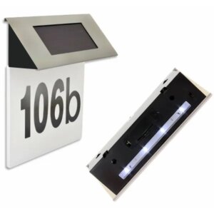 Napelemes világító házszámtábla LED fénnyel, 169 mm x 131 mm