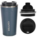 Termo pohár csúszásgátló bevonattal, ergonomikus markolattal, rozsdamentes acél, 510 ml, kék