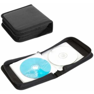 Kompakt cd/dvd cipzáras tárolótok 40 lemezhez, fekete eco-bőr