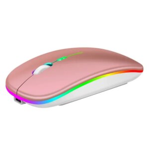 Vezeték nélküli ergonomikus optikai egér LED fénnyel, rózsaszín-arany színű