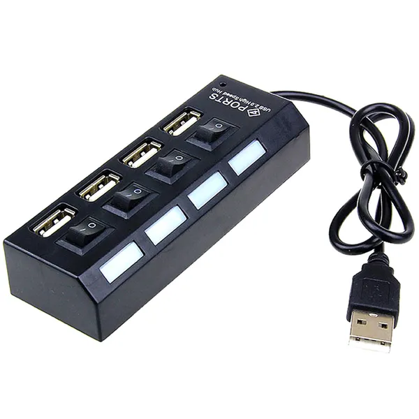 4 portos USB 2.0 hub kapcsolókkal, LED jelzőkkel, fekete - Image 2