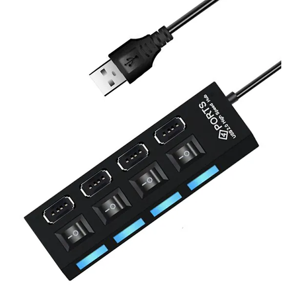 4 portos USB 2.0 hub kapcsolókkal, LED jelzőkkel, fekete - Image 6