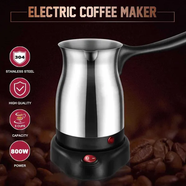 Cheffinger CF-ECMO.6: 600ml Elektromos Rozsdamentes Acél Török Espresso Kávéfőző