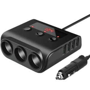 Autós USB töltő, 4 portos, feszültségmérővel