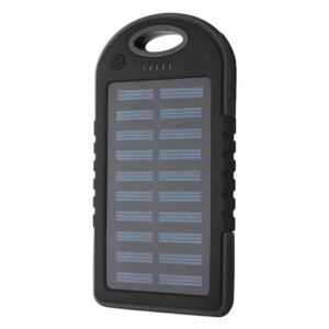 Napelemes töltő beépített zseblámpával, 5000mAh, fekete