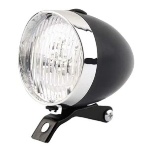 Retro stílusú LED első kerékpárlámpa króm díszítéssel, vízálló, fekete-króm szín