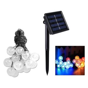 Színes napelemes fényfüzér 20 kerek energiatakarékos RGB LED izzóval, 4,85 m, fekete