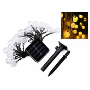 Napelemes kerti fényfüzér 30 db LED gömbizzóval, meleg fehér, 6,3 m, fekete