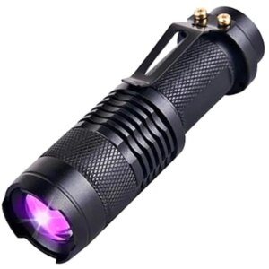 Taktikai zseblámpa erős UV diódával, zoom funkcióval, tölthető, 5 W, fekete