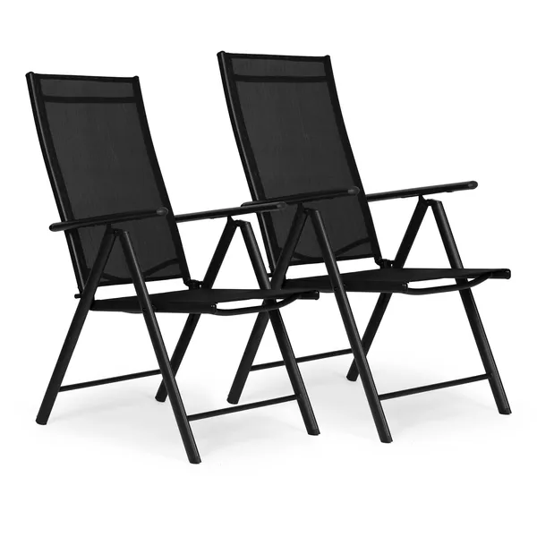 2 darab összecsukható acél kerti szék állítható háttámlával ModernHome - fekete | WR1652 BLACK