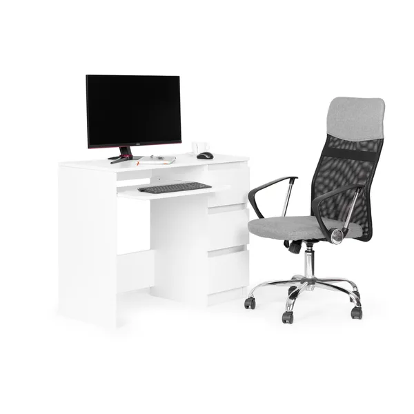 Univerzális fehér irodai számítógépes íróasztal 3 fiókkal | PJJCT0157