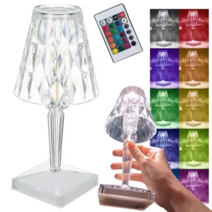 Kristály Asztali Éjjeli Lámpa RGB LED - Távirányítóval és Érintésre Váltó Szín