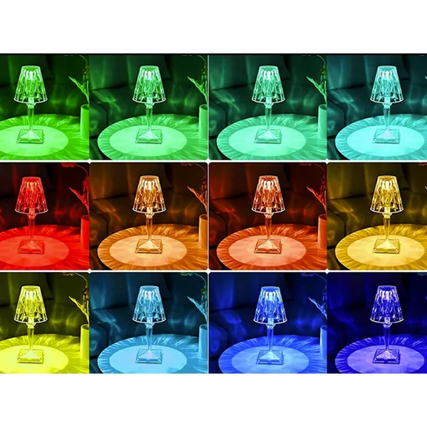 Kristály Asztali Éjjeli Lámpa RGB LED - Távirányítóval és Érintésre Váltó Szín