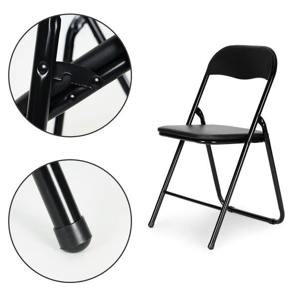 6 darabos összecsukható kerti étkezési szék készlet, fekete eco-bőr | PJJBS0024-06