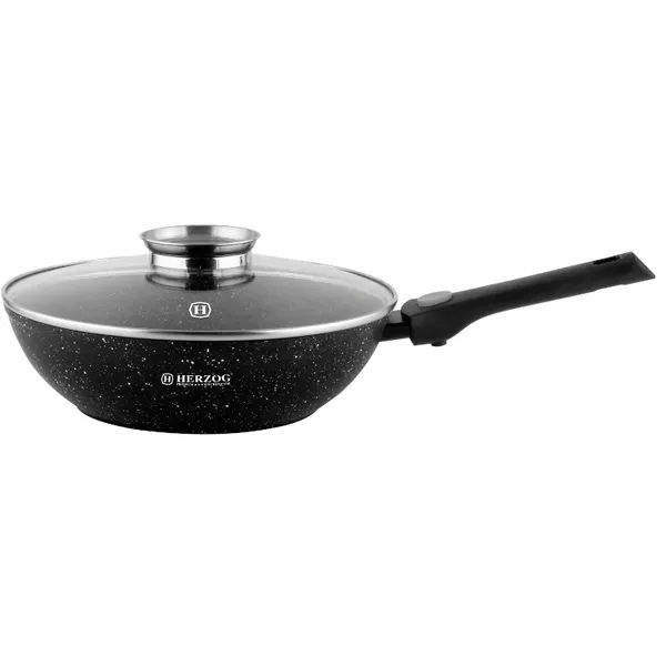 Herzog hr-3618: 32cm-es márvány bevonatú wok, aromakupakos fedéllel és levehető fogantyúval