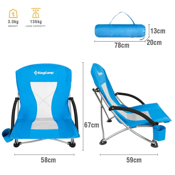 Camping összecsukható szék KING CAMP Deluxe karfával acél - kék