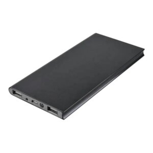 Ultravékony power bank beépített LED zseblámpával, 2 USB porttal, 20000mAh, fekete