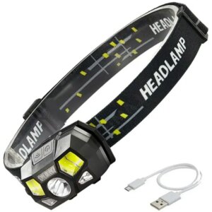 LED cree + cob fejlámpa mozgásérzékelővel, beépített akkumulátorral, 1200 lm, USB, univerzális méret, fekete