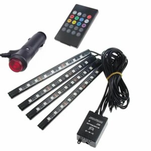 Rgb LED autó világítás készlet zenevezérléssel, távirányítóval, 16 világítási színnel, 4 világítási móddal, fekete