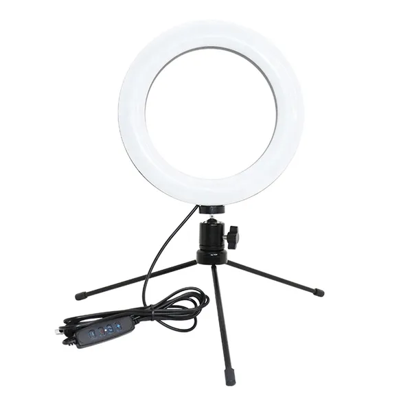 Gyűrűs szelfi LED lámpa állítható fehér színnel, hordozható tripod stattívval, 16 cm, 12 W, 20-1000 lm