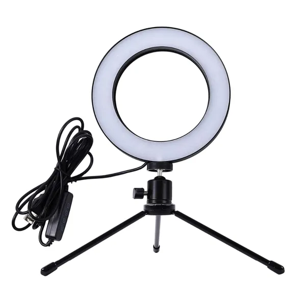 Gyűrűs szelfi LED lámpa állítható fehér színnel, hordozható tripod stattívval, 16 cm, 12 W, 20-1000 lm