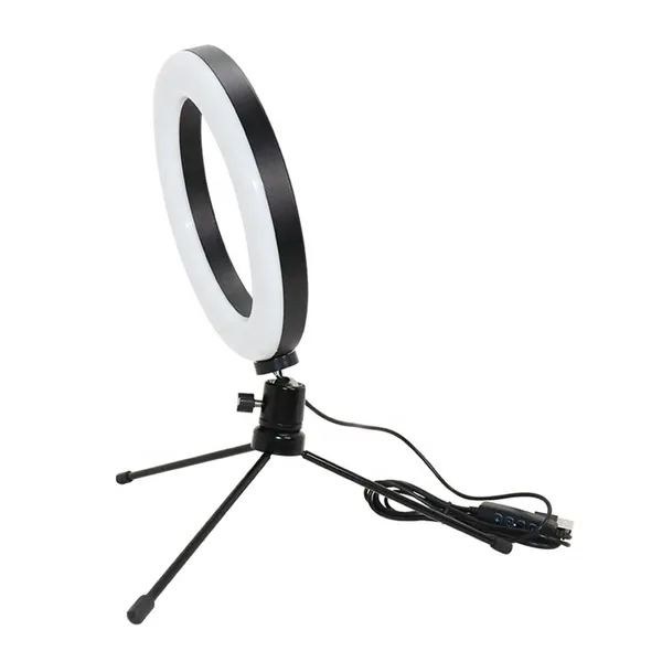 Gyűrűs szelfi LED lámpa állítható fehér színnel, hordozható tripod stattívval, 16 cm, 12 W, 20-1000 lm