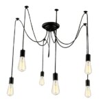 Mennyezeti függőlámpa, pók típusú csillár 6 db E27 foglalattal, fekete
