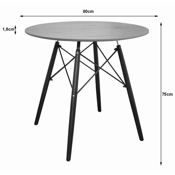 Modern skandináv dohányzóasztal, barna kerek asztallappal, 80 cm | model_3579_1-TODI-ETX80