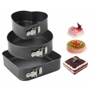 3 darabos fém tortaforma készlet (négyzet, kerek, szív)