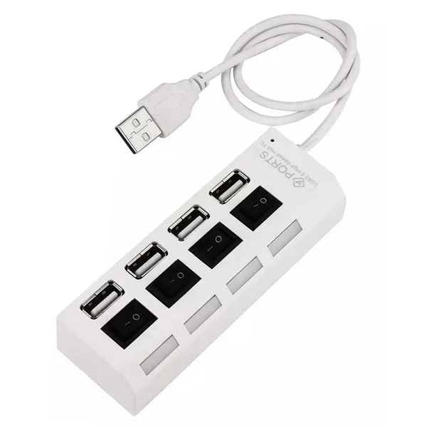 4 portos USB 2.0 hub kapcsolókkal, LED jelzőkkel, fehér