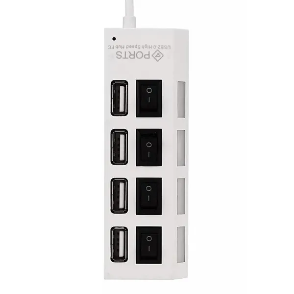 4 portos USB 2.0 hub kapcsolókkal, LED jelzőkkel, fehér