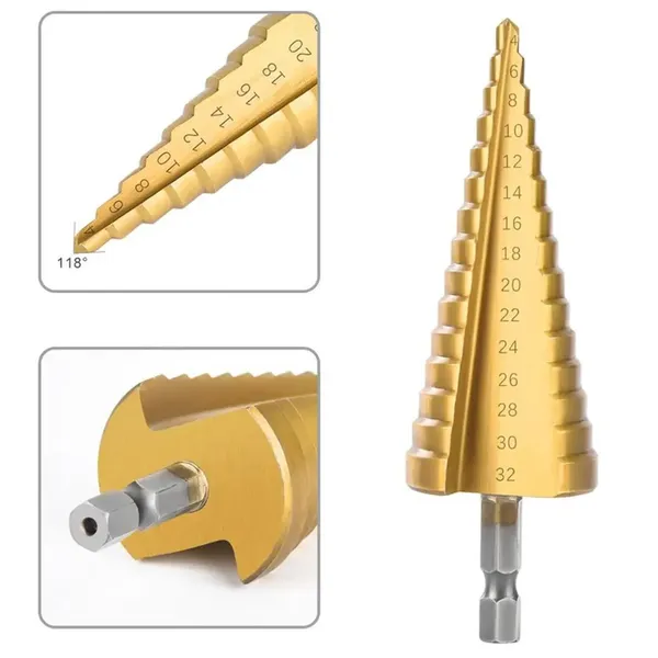 Hss titán bevonatú lépcsős fúrókészlet 4-32mm, 3 db