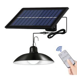 Napelemes led kerti csillár távirányítóval, vízálló, energiatakarékos, fekete