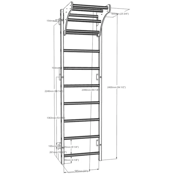 Benchk 310b fa-fém gimnasztikai létra, fekete, 240 cm