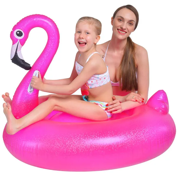 Felfújható flamingó 110x90cm - prémium pvc, uv-álló, biztonságos, csillogó hatás