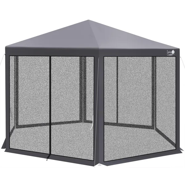 Saska garden hatszögletű kerti pavilon szúnyoghálóval 2x2x2x2.5m szürke - Image 2