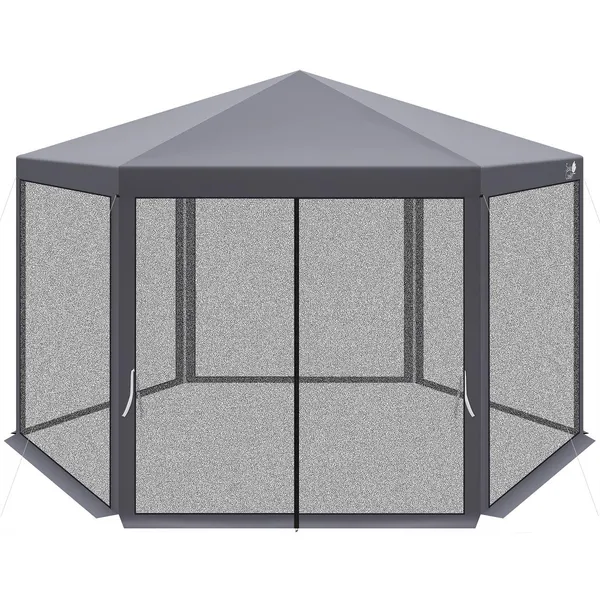 Saska garden hatszögletű kerti pavilon szúnyoghálóval 2x2x2x2.5m szürke - Image 3